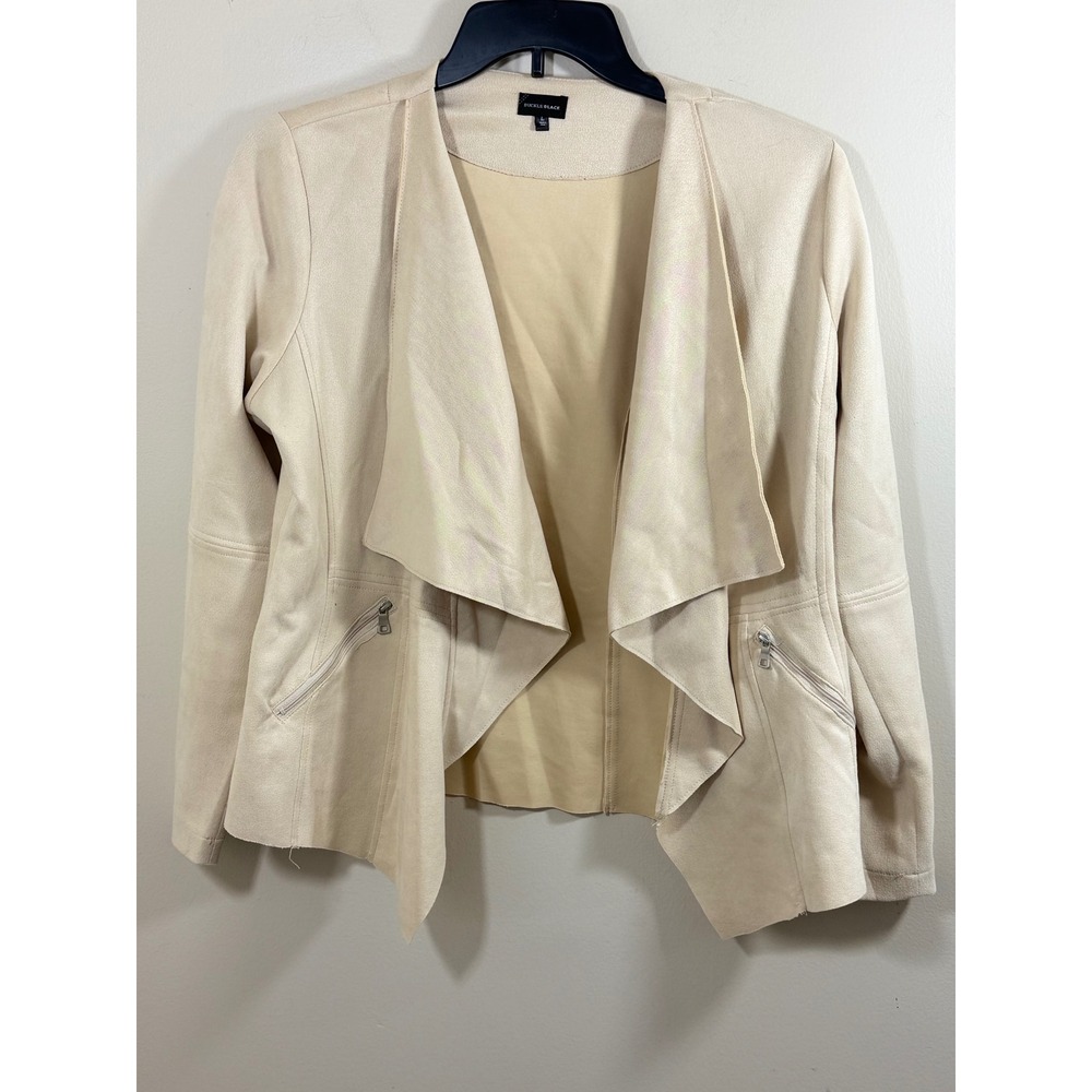 Buckle Black Women's L Ivory Faux Suede Waterfall Drape Moto Jacket Boho Y2K